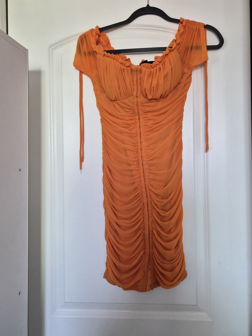 Hera Collection Orange Ruched Mini Dress Fashion Off The Shoulder Push Up
